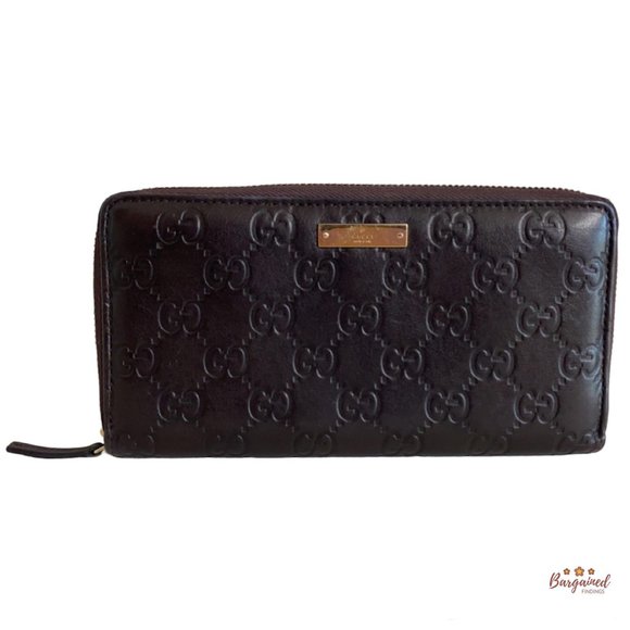 Authentic GUCCI Dark Brown Guccissima Leather Zip Around Large Wallet 112724